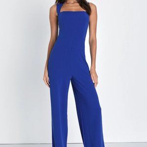 New Royal Blue Sleveless Squared-Off Neckline Wide Leg Jumpsuit - Size S